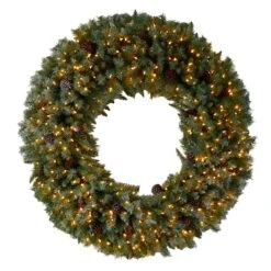 5ft. Clear LED Lights Flocked Artificial Christmas Wreath With Pinecones