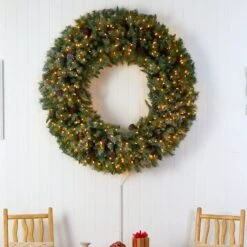 5ft. Clear LED Lights Flocked Artificial Christmas Wreath With Pinecones -Northlight Sale Store D478991S 4