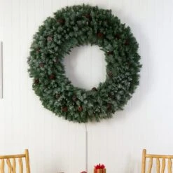 5ft. Clear LED Lights Flocked Artificial Christmas Wreath With Pinecones -Northlight Sale Store D478991S 5