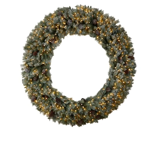 6ft. Clear LED Lights Flocked Christmas Artificial Wreath With Pinecones 1 6ft. Clear LED Lights Flocked Christmas Artificial Wreath With Pinecones