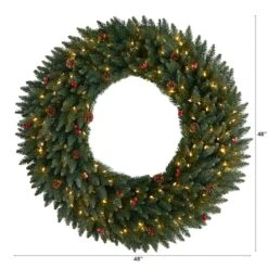 4ft. Clear LED Lights Flocked Artificial Christmas Wreath With Pinecones & Berries -Northlight Sale Store D478994S 2