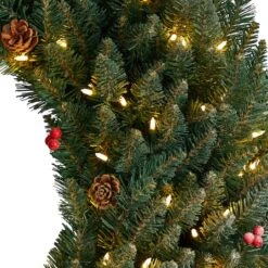 4ft. Clear LED Lights Flocked Artificial Christmas Wreath With Pinecones & Berries -Northlight Sale Store D478994S 4