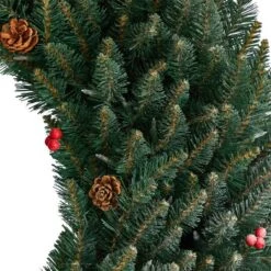 4ft. Clear LED Lights Flocked Artificial Christmas Wreath With Pinecones & Berries -Northlight Sale Store D478994S 5