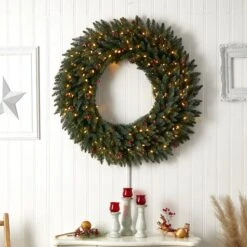 4ft. Clear LED Lights Flocked Artificial Christmas Wreath With Pinecones & Berries -Northlight Sale Store D478994S 6