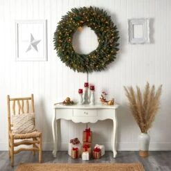 4ft. Clear LED Lights Flocked Artificial Christmas Wreath With Pinecones & Berries -Northlight Sale Store D478994S 8