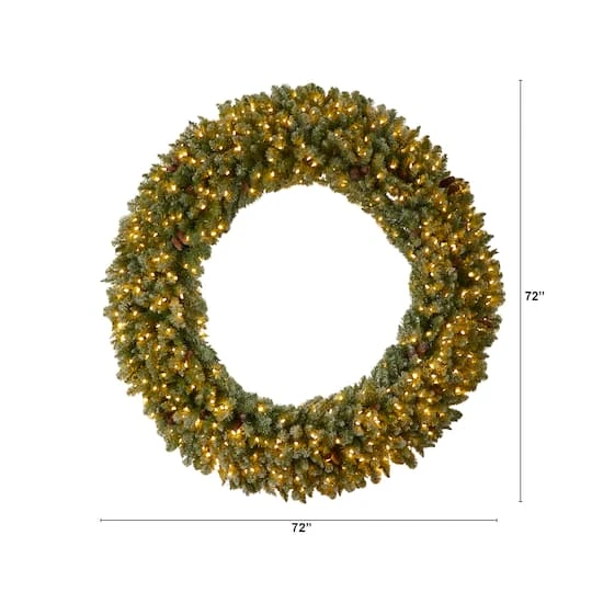 6ft. Clear LED Lights Flocked Artificial Christmas Wreath With Pinecones 3 6ft. Clear LED Lights Flocked Artificial Christmas Wreath With Pinecones - Image 3