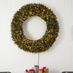 5ft. Clear LED Lights Flocked Artificial Christmas Wreath With Pinecones & Berries -Northlight Sale Store D478997S 4