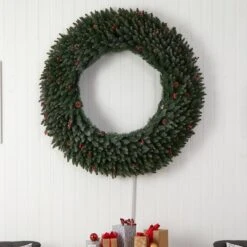 5ft. Clear LED Lights Flocked Artificial Christmas Wreath With Pinecones & Berries -Northlight Sale Store D478997S 5