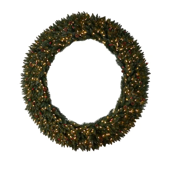 6ft. Clear LED Lights Flocked Artificial Christmas Wreath With Pinecones & Berries 2 6ft. Clear LED Lights Flocked Artificial Christmas Wreath With Pinecones & Berries - Image 2