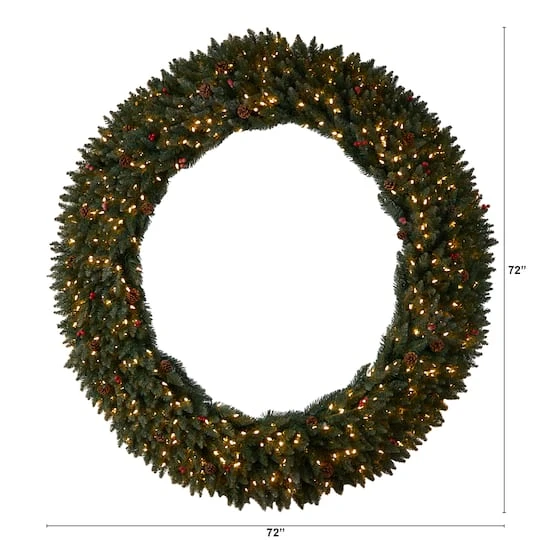 6ft. Clear LED Lights Flocked Artificial Christmas Wreath With Pinecones & Berries 3 6ft. Clear LED Lights Flocked Artificial Christmas Wreath With Pinecones & Berries - Image 3