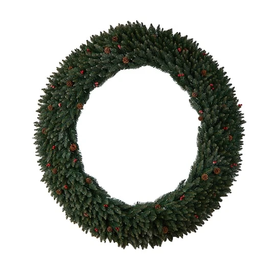 6ft. Clear LED Lights Flocked Artificial Christmas Wreath With Pinecones & Berries 4 6ft. Clear LED Lights Flocked Artificial Christmas Wreath With Pinecones & Berries - Image 4