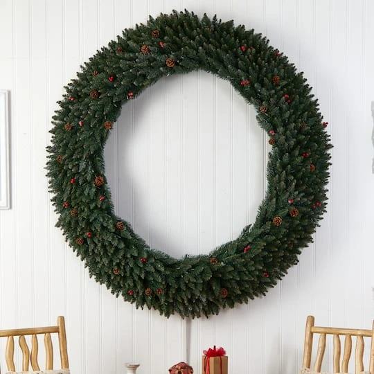 6ft. Clear LED Lights Flocked Artificial Christmas Wreath With Pinecones & Berries 6 6ft. Clear LED Lights Flocked Artificial Christmas Wreath With Pinecones & Berries - Image 6
