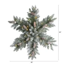 30" Pre-Lit Flocked Snowflake Artificial Dunhill Fir Wreath With Pinecones -Northlight Sale Store D478999S 2