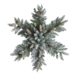 30" Pre-Lit Flocked Snowflake Artificial Dunhill Fir Wreath With Pinecones -Northlight Sale Store D478999S 3