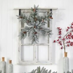30" Pre-Lit Flocked Snowflake Artificial Dunhill Fir Wreath With Pinecones -Northlight Sale Store D478999S 5