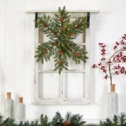 30" Pre-Lit Snowflake Artificial Dunhill Fir Wreath With Pinecones -Northlight Sale Store D479001S 4