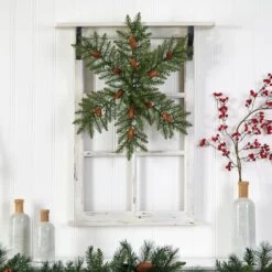 30" Pre-Lit Snowflake Artificial Dunhill Fir Wreath With Pinecones -Northlight Sale Store D479001S 5