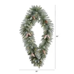 3ft. White LED Lights Geometric Diamond Christmas Frosted Wreath With Pinecones -Northlight Sale Store D479003S 2