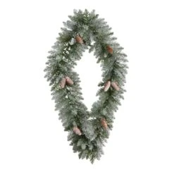 3ft. White LED Lights Geometric Diamond Christmas Frosted Wreath With Pinecones -Northlight Sale Store D479003S 3