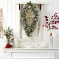 3ft. White LED Lights Geometric Diamond Christmas Frosted Wreath With Pinecones -Northlight Sale Store D479003S 6