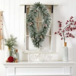 3ft. White LED Lights Geometric Diamond Christmas Frosted Wreath With Pinecones -Northlight Sale Store D479003S 7