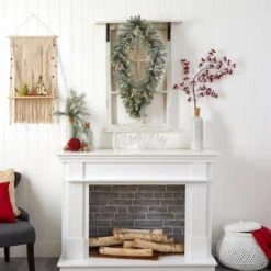 3ft. White LED Lights Geometric Diamond Christmas Frosted Wreath With Pinecones -Northlight Sale Store D479003S 8