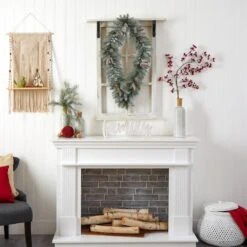 3ft. White LED Lights Geometric Diamond Christmas Frosted Wreath With Pinecones -Northlight Sale Store D479003S 9