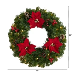 24" White LED Lights Poinsettia, Berry & Pinecone Artificial Wreath 10 24" White LED Lights Poinsettia, Berry & Pinecone Artificial Wreath -Northlight Sale Store D479004S 2