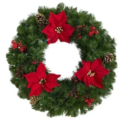 24" White LED Lights Poinsettia, Berry & Pinecone Artificial Wreath 11 24" White LED Lights Poinsettia, Berry & Pinecone Artificial Wreath -Northlight Sale Store D479004S 3