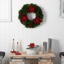 24" White LED Lights Poinsettia, Berry & Pinecone Artificial Wreath 15 24" White LED Lights Poinsettia, Berry & Pinecone Artificial Wreath -Northlight Sale Store D479004S 7