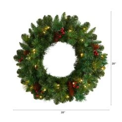 20" White LED Lights Frosted Pine Artificial Christmas Wreath With Pinecones & Berries -Northlight Sale Store D479007S 2