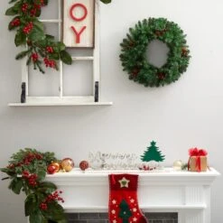 20" White LED Lights Frosted Pine Artificial Christmas Wreath With Pinecones & Berries -Northlight Sale Store D479007S 5