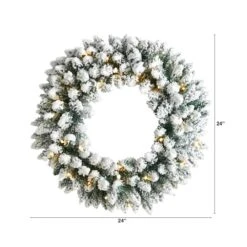 24" White LED Lights Flocked Artificial Christmas Wreath -Northlight Sale Store D479008S 2