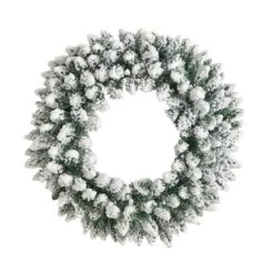 24" White LED Lights Flocked Artificial Christmas Wreath -Northlight Sale Store D479008S 3