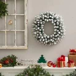 24" White LED Lights Flocked Artificial Christmas Wreath -Northlight Sale Store D479008S 5