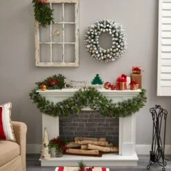 24" White LED Lights Flocked Artificial Christmas Wreath -Northlight Sale Store D479008S 6