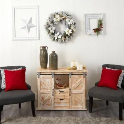 24" White LED Lights Flocked Poinsettia & Pine Artificial Christmas Wreath -Northlight Sale Store D479011S 6