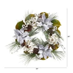 24" Silver Poinsettia, Hydrangea & Pinecones Artificial Christmas Wreath 7 24" Silver Poinsettia, Hydrangea & Pinecones Artificial Christmas Wreath -Northlight Sale Store D479013S 2