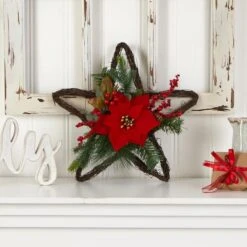 16" Holiday Christmas Poinsettia Star Twig Wreath 8 16" Holiday Christmas Poinsettia Star Twig Wreath -Northlight Sale Store D479014S 3