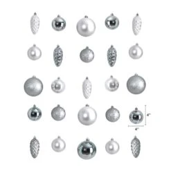 23ct. Silver Shatterproof Lux Christmas Ornament Set -Northlight Sale Store D479034S 2