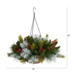 2ft. LED Pine & Berries Artificial Christmas Hanging Basket -Northlight Sale Store D479055S 2