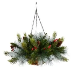 2ft. LED Pine & Berries Artificial Christmas Hanging Basket -Northlight Sale Store D479055S 3