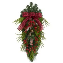24" Pinecones, Berries & Bells Christmas Teardrop Swag