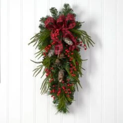 24" Pinecones, Berries & Bells Christmas Teardrop Swag -Northlight Sale Store D479060S 3