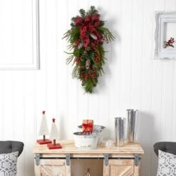 24" Pinecones, Berries & Bells Christmas Teardrop Swag -Northlight Sale Store D479060S 4