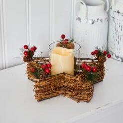 Holiday Star Twig Candle Holder With LED Candle Table Christmas Arrangement -Northlight Sale Store D479063S 4