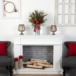 28" Holiday Winter Greenery, Berries & Plaid Bow Artificial Christmas Arrangement -Northlight Sale Store D479069S 4