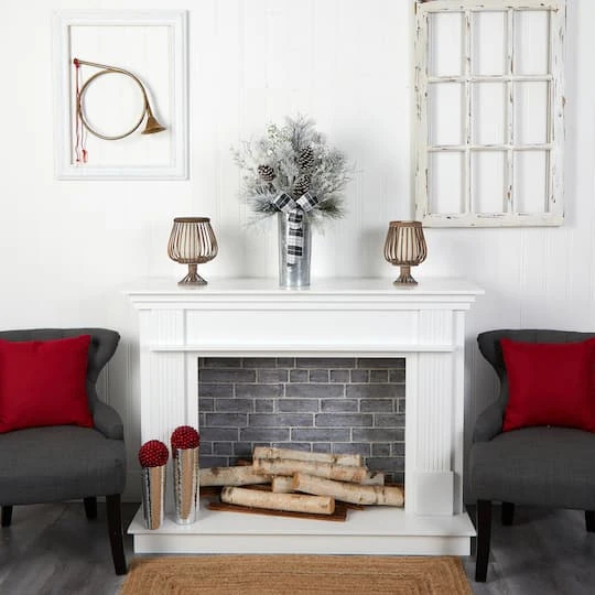 2.5ft. Frosted Greenery & Pinecone With Plaid Bow In Decorative Tin Artificial Christmas Arrangement 5 2.5ft. Frosted Greenery & Pinecone With Plaid Bow In Decorative Tin Artificial Christmas Arrangement - Image 5