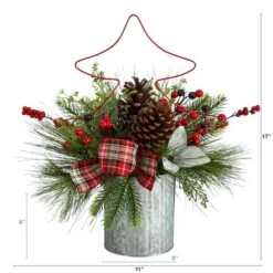 17" Pinecone & Berries Artificial Christmas Arrangement With Decorative Metal Vase & Wire Red Christmas Tree -Northlight Sale Store D479071S 2