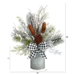 20" Winter Greenery, Pinecones & Gingham Plaid Bow Arrangement -Northlight Sale Store D479074S 2